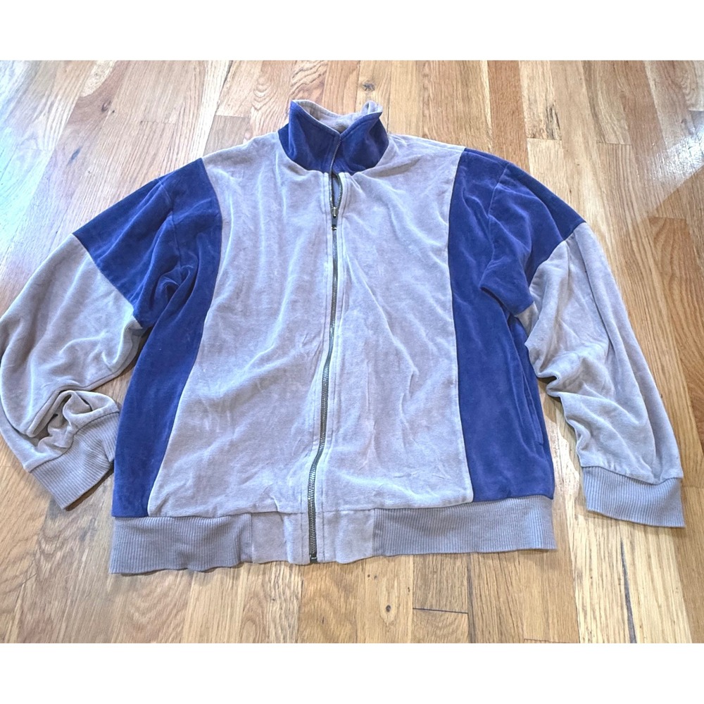 Norm‎ Thompson Mens Velour Track Jacket Colorblock Blue Tan Full Zip Mock Neck M